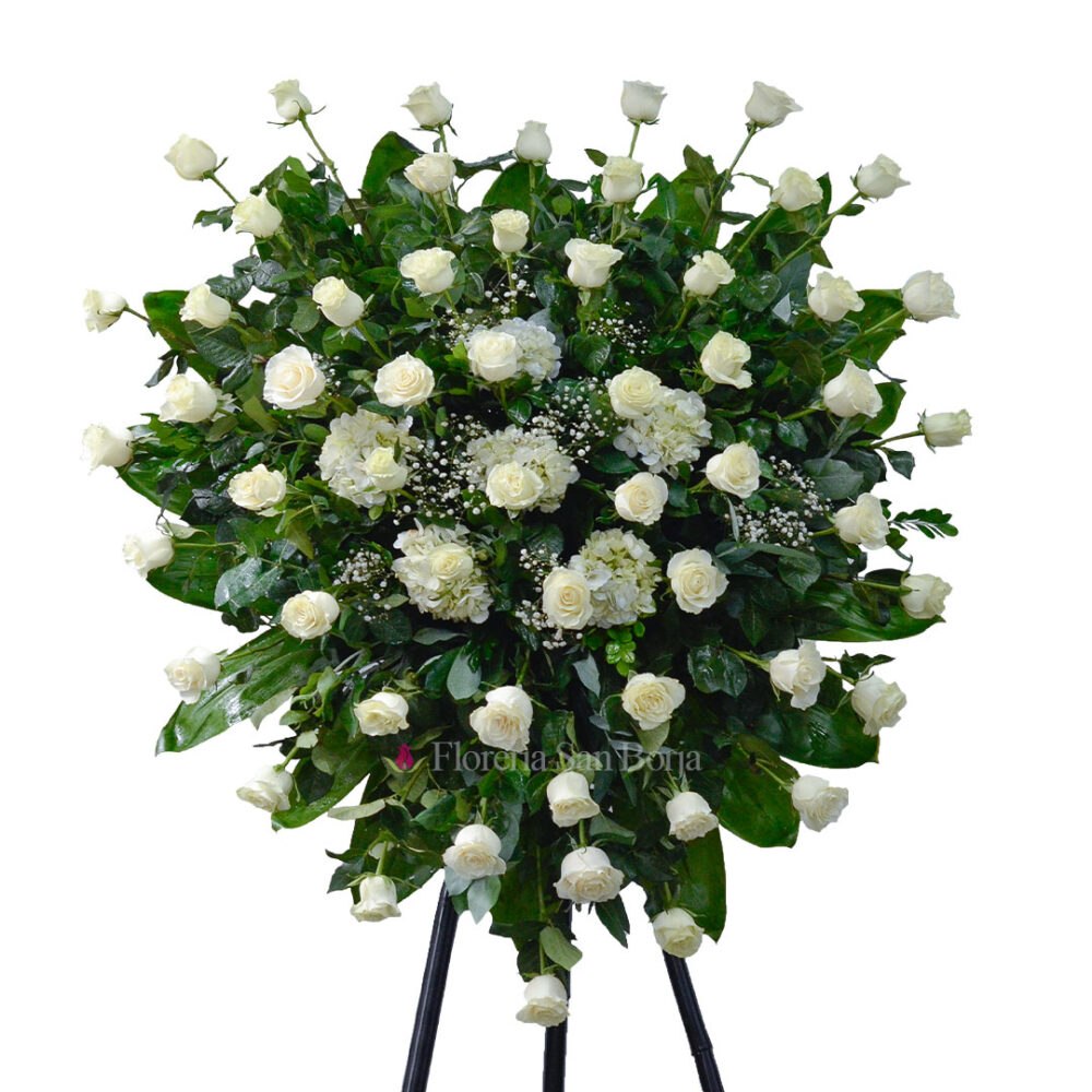 Arreglo Funerario D20 Corazón con parante - 48 rosas blancas Arreglo Funerario con parante D3