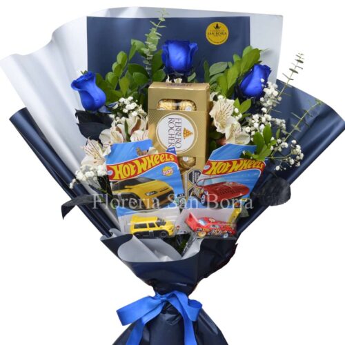 Ramo de rosas azules hot wheels