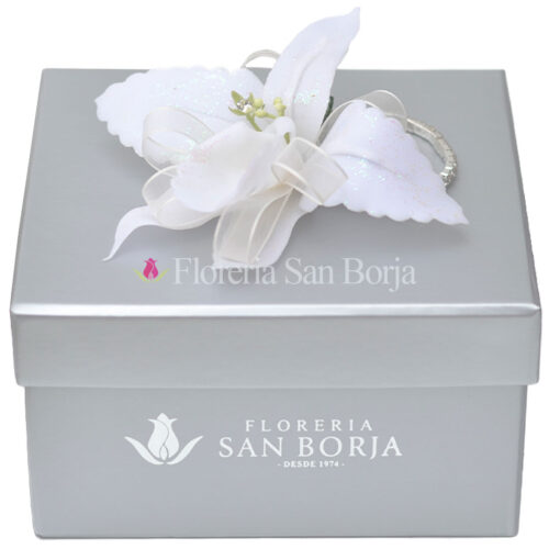 Corsage de orquidea artificial blanca en box premium