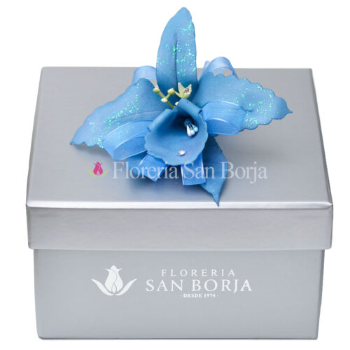 Corsage de orquidea artificial celeste en box premium
