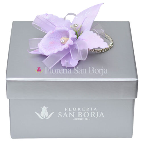 Corsage de orquidea artificial lila en box premium