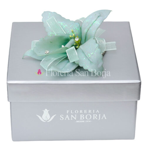 Corsage de orquidea artificial verde claro en box premium