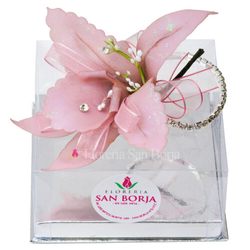 Corsage de orquidea artificial rosado en caja de mica
